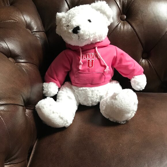 Tom's Toy International LTD 18 " tall white bear with pink sweatshirt. - Picture 4 of 8